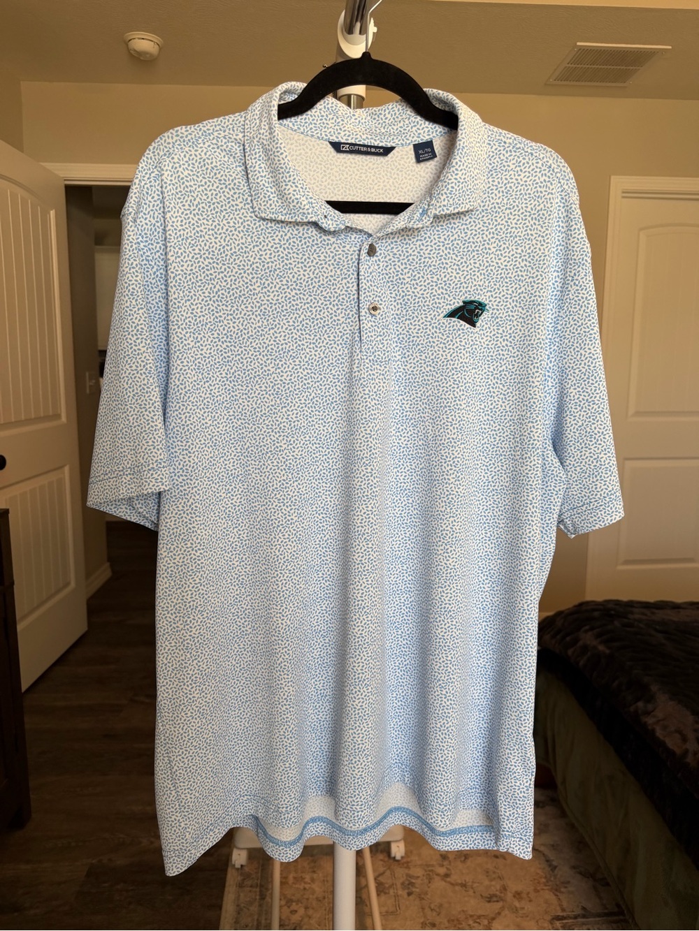 Cutter & Buck Light Blue Micro-Print Polo with Panthers Logo